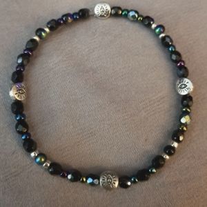 Beaded Bracelet Silver plate Eye of Protection hand crafted